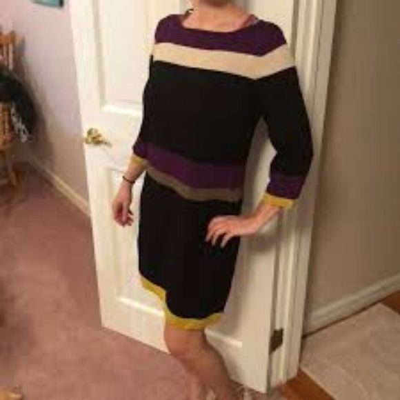 Jones New York sweater dress in black, purple, ecru, yellow, and light gray / L - Picture 14 of 14
